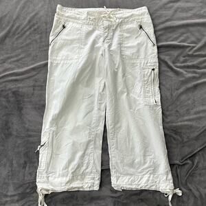 Vintage Y2K ABERCROMBIE Girls Cropped Cargo Pants White Pockets Drawstring 16R